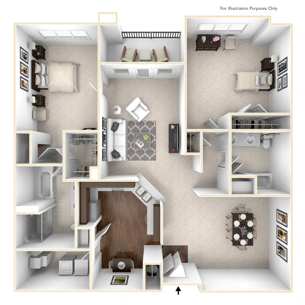 Floor plan for 2 beds, 2 baths, 1585 sqft